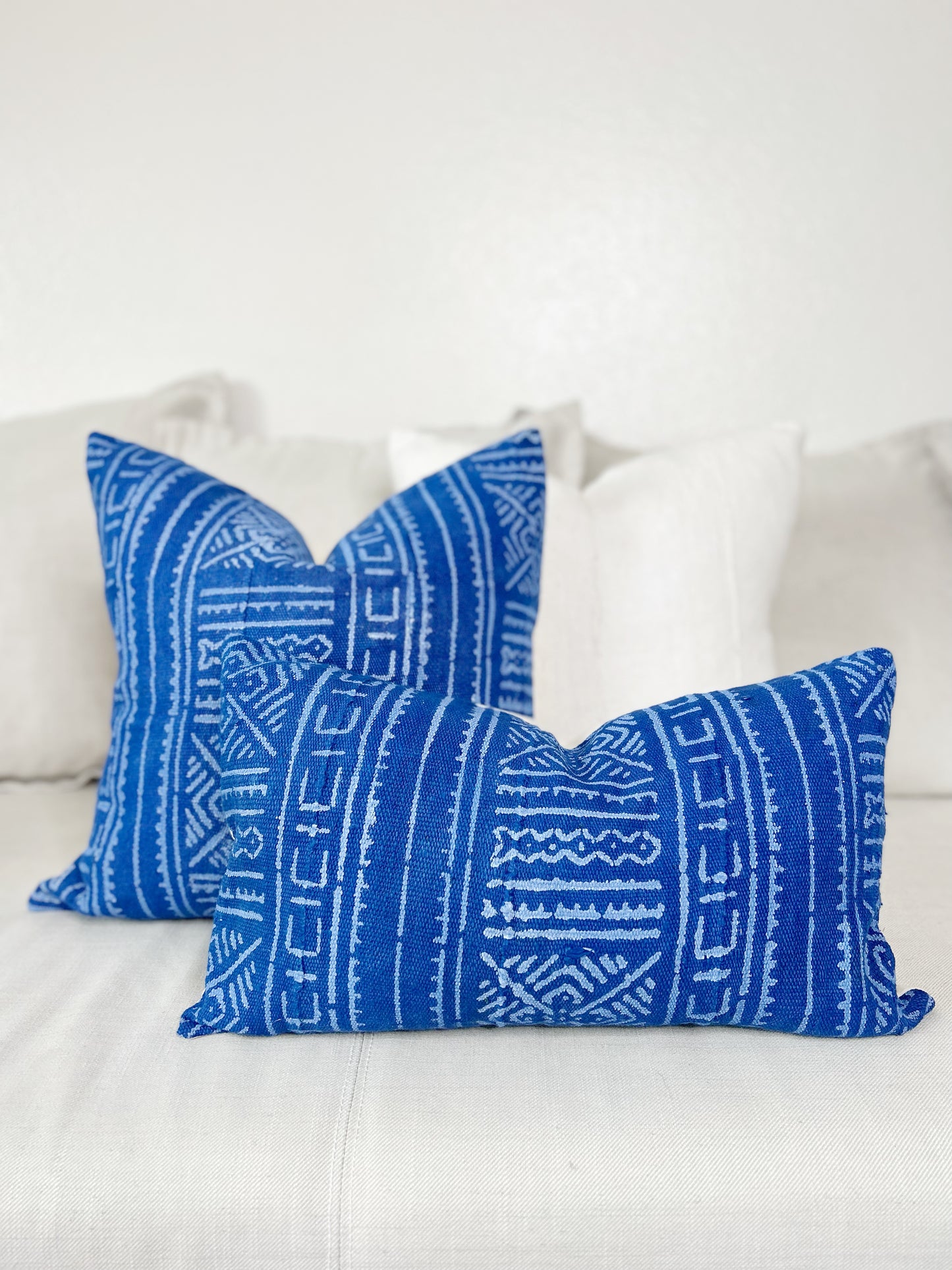 African Mudcloth Pillow Cover, Blue Mud Cloth Decorative Pillow Cover 20”