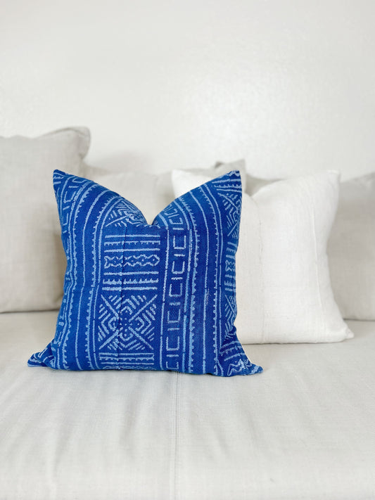 African Mudcloth Pillow Cover, Blue Mud Cloth Decorative Pillow Cover 20”