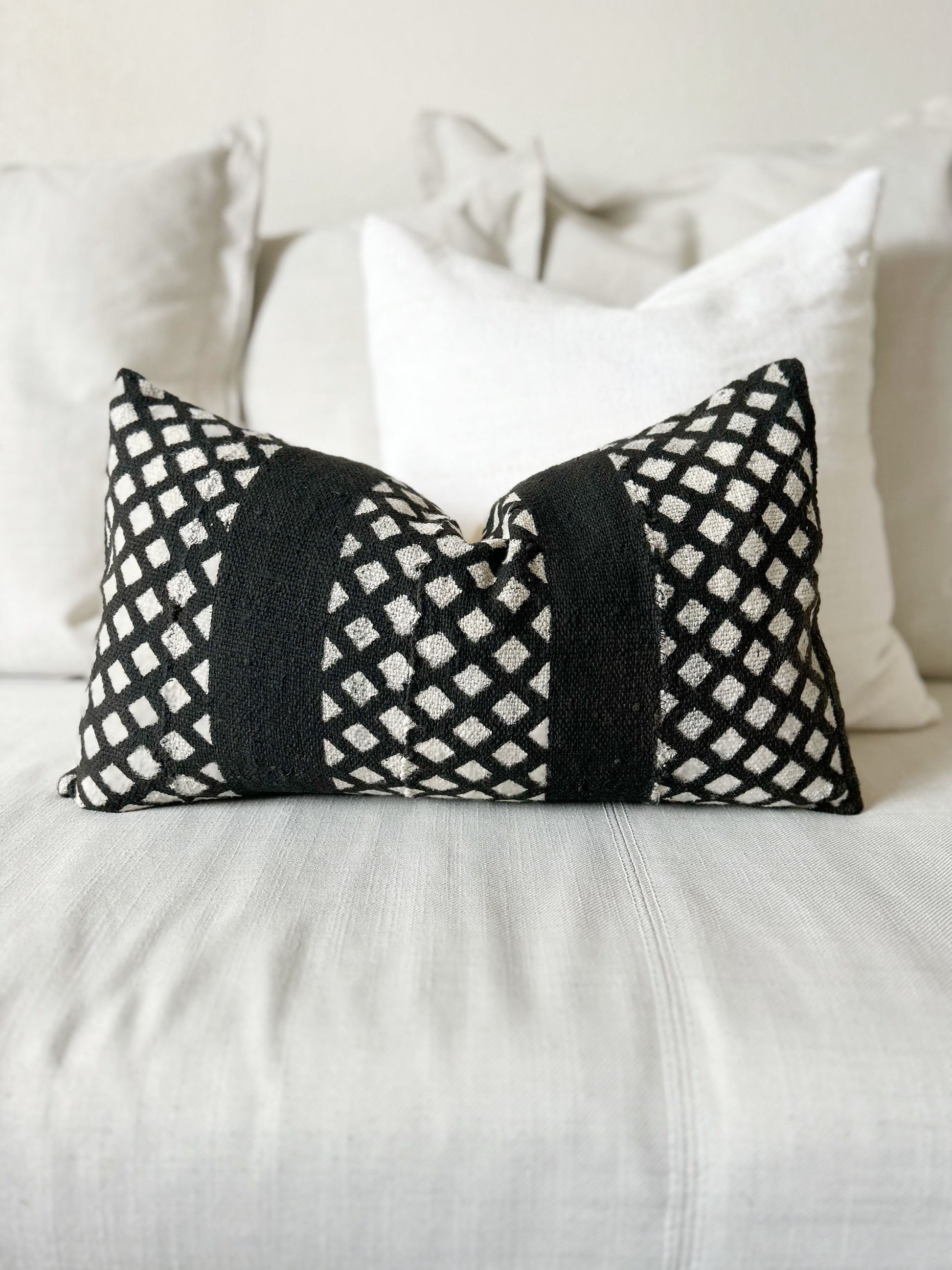 Black & White Mud Cloth Decorative Pillow Cover 12”x20”