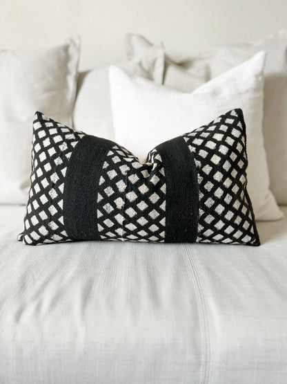 Black & White Mud Cloth Decorative Pillow Cover 12”x20”