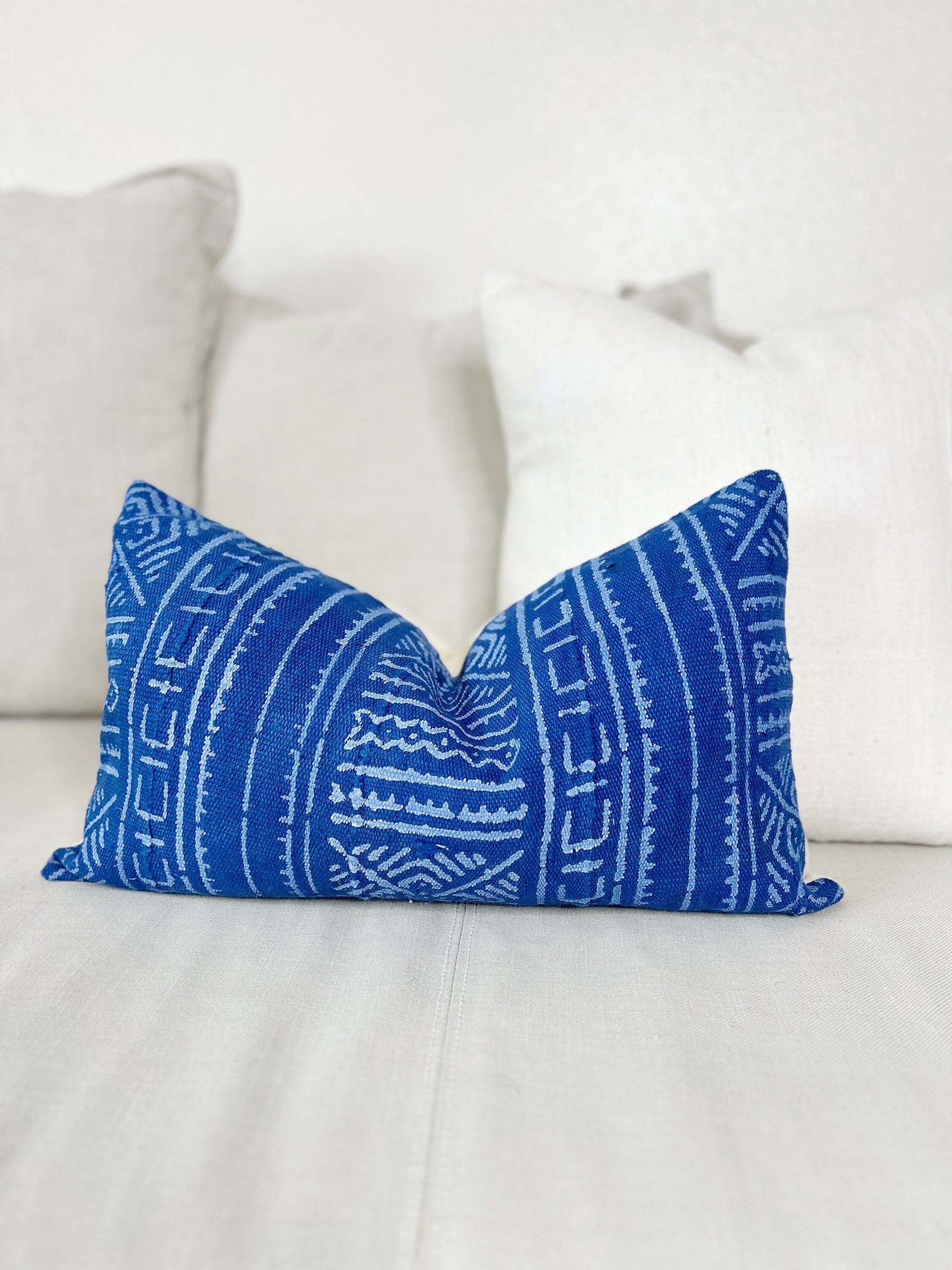 Blue Decor Pillow Cover, Mud Cloth Decorative Pillow Cover 12”x20”