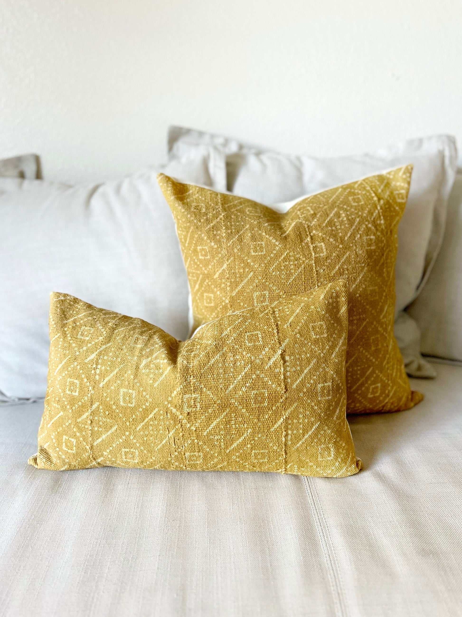 Mustard Boho Mud Cloth Decorative Pillow Cover 20”